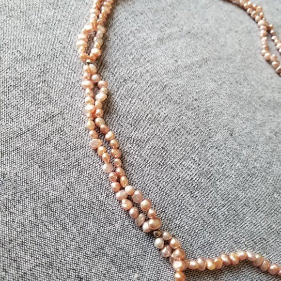 New Long freshwater pink pearl necklace with sterling silver beads and clasp - Picture 3 of 5